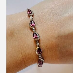 BUG2 3CT Natural Umbalite Garnet/Purple Garnet Bracelet Rhodium Sterling Silver